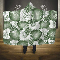Sage Green Aloha Hawaii Hooded Blanket Monstera Hibiscus Plumeria Seamless Vibes - Polynesian Pride