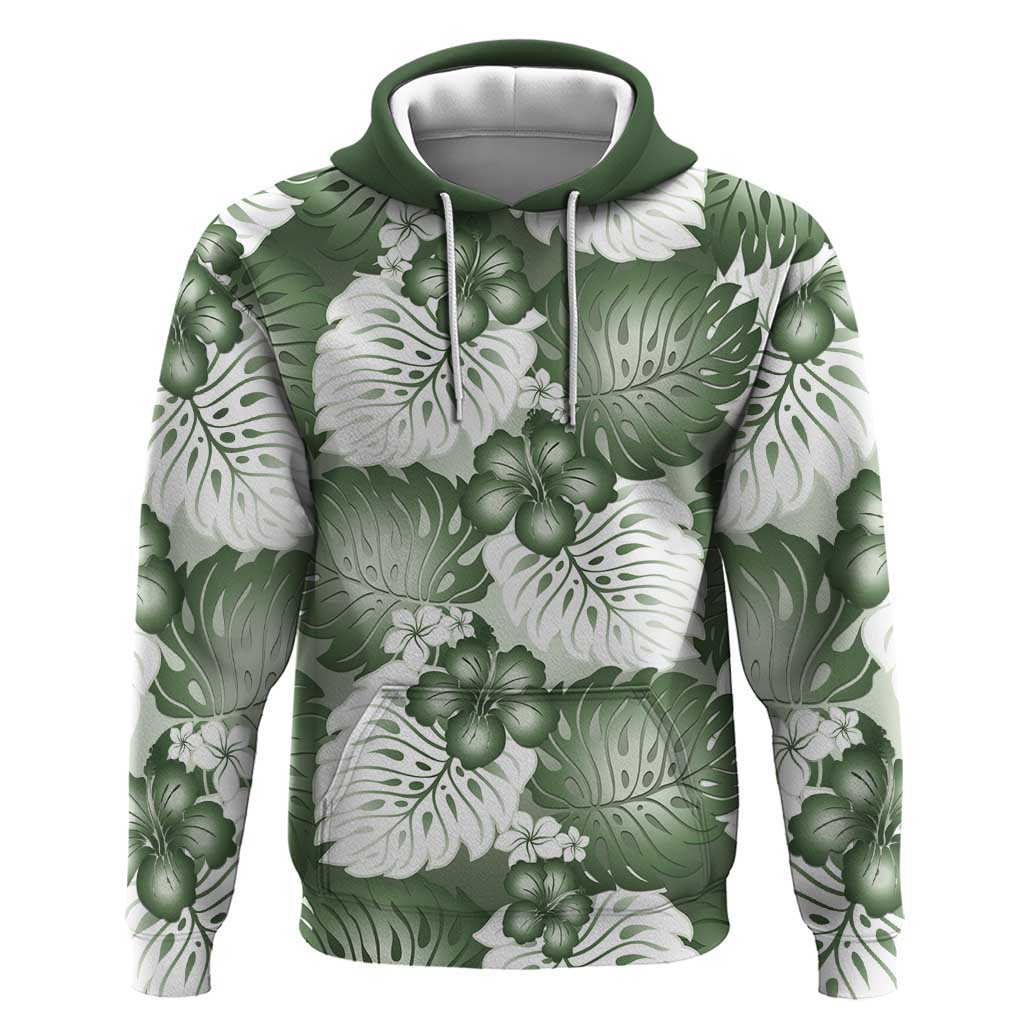 Sage Green Aloha Hawaii Hoodie Monstera Hibiscus Plumeria Seamless Vibes - Polynesian Pride