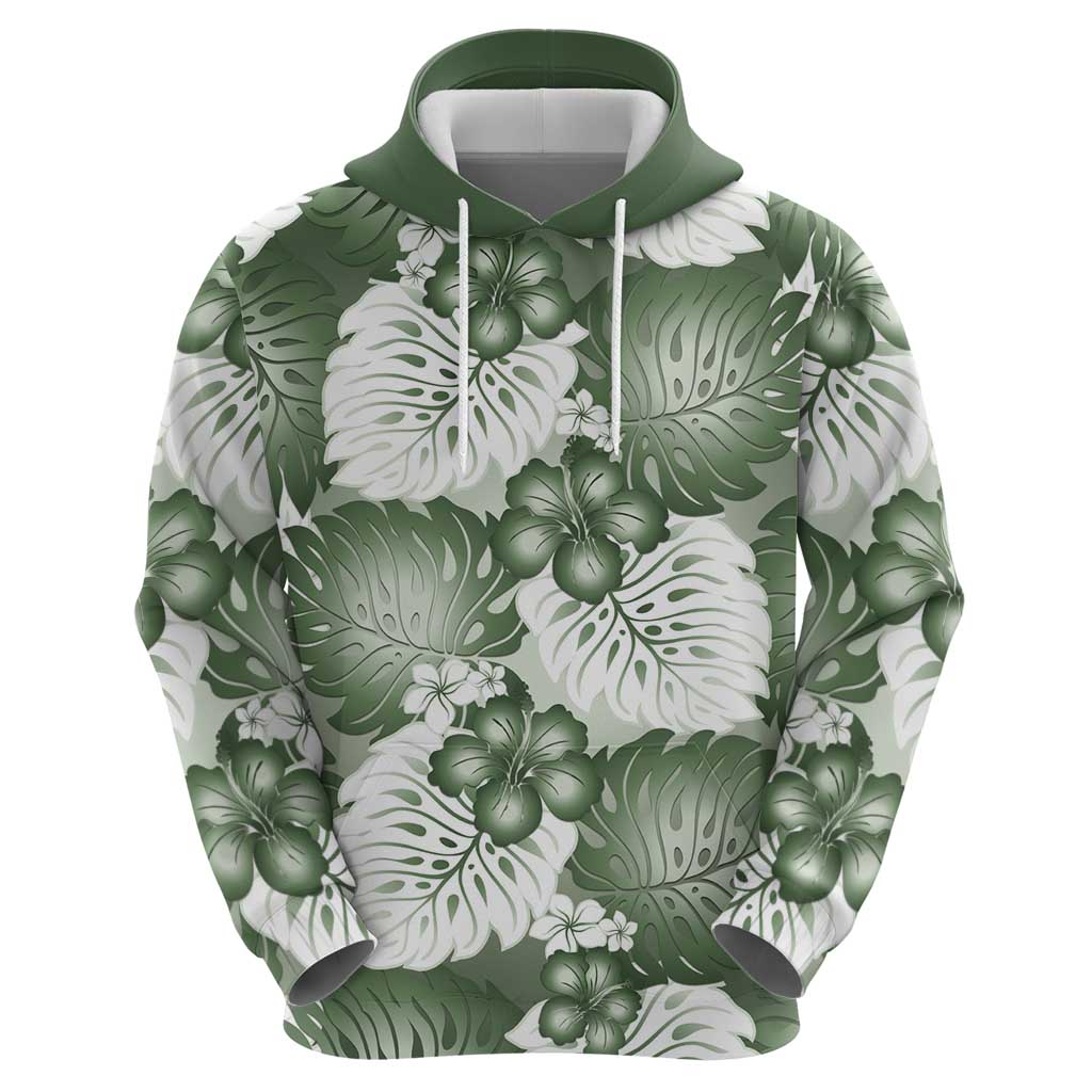 Sage Green Aloha Hawaii Hoodie Monstera Hibiscus Plumeria Seamless Vibes - Polynesian Pride