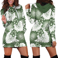 Sage Green Aloha Hawaii Hoodie Dress Monstera Hibiscus Plumeria Seamless Vibes - Polynesian Pride