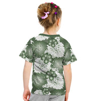 Sage Green Aloha Hawaii Kid T Shirt Monstera Hibiscus Plumeria Seamless Vibes - Polynesian Pride