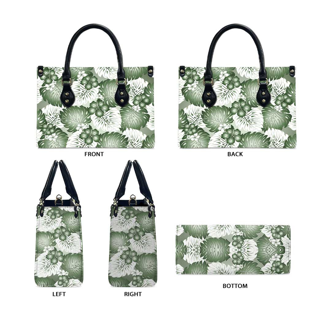 Sage Green Aloha Hawaii Leather Bag Monstera Hibiscus Plumeria Seamless Vibes - Polynesian Pride