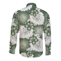 Sage Green Aloha Hawaii Long Sleeve Button Shirt Monstera Hibiscus Plumeria Seamless Vibes - Polynesian Pride