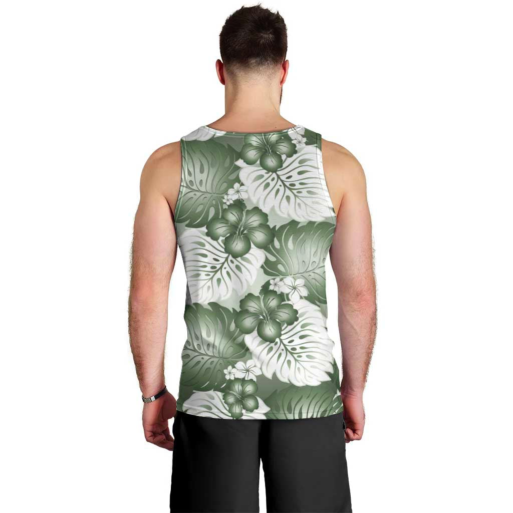Sage Green Aloha Hawaii Men Tank Top Monstera Hibiscus Plumeria Seamless Vibes - Polynesian Pride
