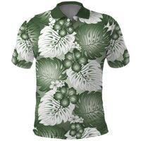 Sage Green Aloha Hawaii Polo Shirt Monstera Hibiscus Plumeria Seamless Vibes - Polynesian Pride