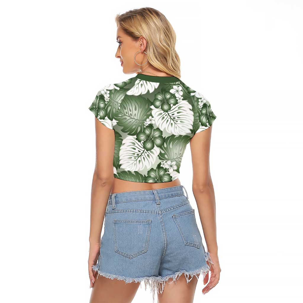 Sage Green Aloha Hawaii Raglan Cropped T Shirt Monstera Hibiscus Plumeria Seamless Vibes - Polynesian Pride