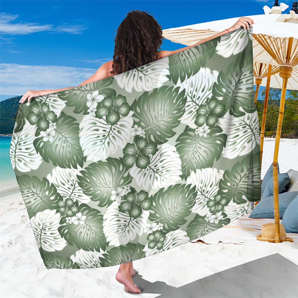 Sage Green Aloha Hawaii Sarong Monstera Hibiscus Plumeria Seamless Vibes - Polynesian Pride