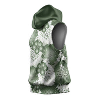 Sage Green Aloha Hawaii Sleeveless Hoodie Monstera Hibiscus Plumeria Seamless Vibes - Polynesian Pride