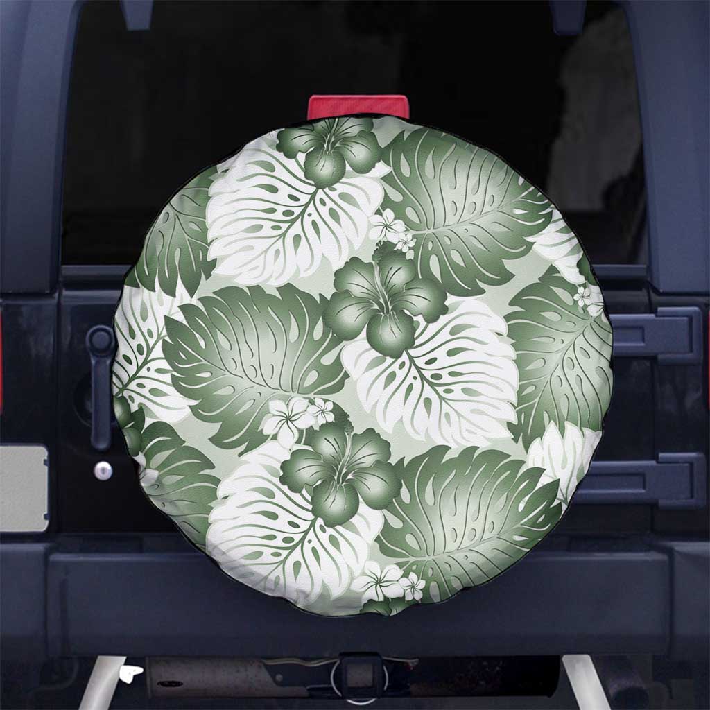 Sage Green Aloha Hawaii Spare Tire Cover Monstera Hibiscus Plumeria Seamless Vibes - Polynesian Pride
