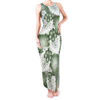 Sage Green Aloha Hawaii Tank Maxi Dress Monstera Hibiscus Plumeria Seamless Vibes - Polynesian Pride
