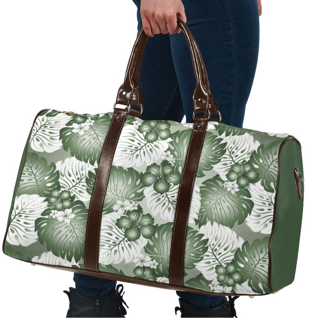 Sage Green Aloha Hawaii Travel Bag Monstera Hibiscus Plumeria Seamless Vibes - Polynesian Pride