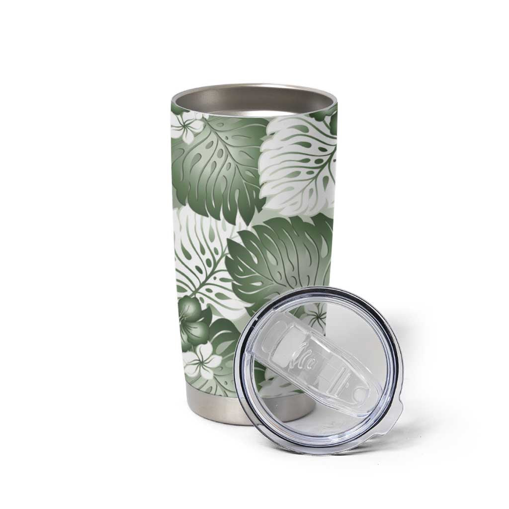 Sage Green Aloha Hawaii Tumbler Cup Monstera Hibiscus Plumeria Seamless Vibes - Polynesian Pride