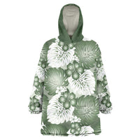 Sage Green Aloha Hawaii Wearable Blanket Hoodie Monstera Hibiscus Plumeria Seamless Vibes - Polynesian Pride