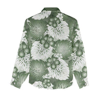 Sage Green Aloha Hawaii Women Casual Shirt Monstera Hibiscus Plumeria Seamless Vibes - Polynesian Pride