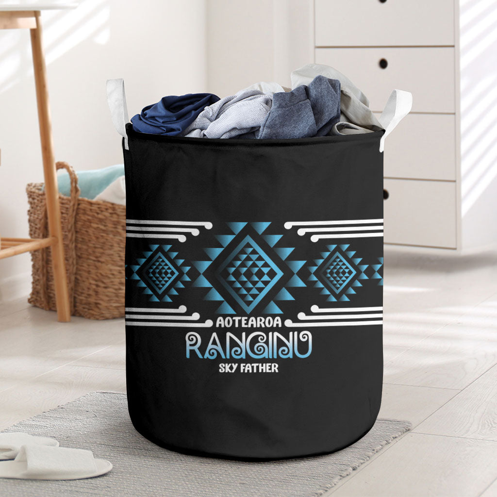 Aotearoa Atua Ranginui Laundry Basket Maori Sky Father Taniko Motifs LT14 Blue - Polynesian Pride