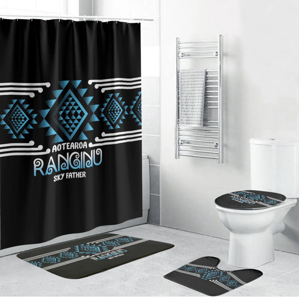 Aotearoa Atua Ranginui Bathroom Set Maori Sky Father Taniko Motifs LT14 Bathroom Set (4 pcs) Blue - Polynesian Pride