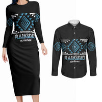 Aotearoa Atua Ranginui Personalised Couples Matching Long Sleeve Bodycon Dress and Long Sleeve Button Shirt Maori Sky Father Taniko Motifs LT14 Blue - Polynesian Pride