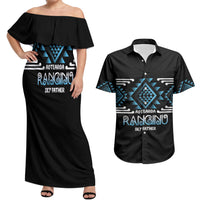 Aotearoa Atua Ranginui Personalised Couples Matching Off Shoulder Maxi Dress and Hawaiian Shirt Maori Sky Father Taniko Motifs LT14 Blue - Polynesian Pride