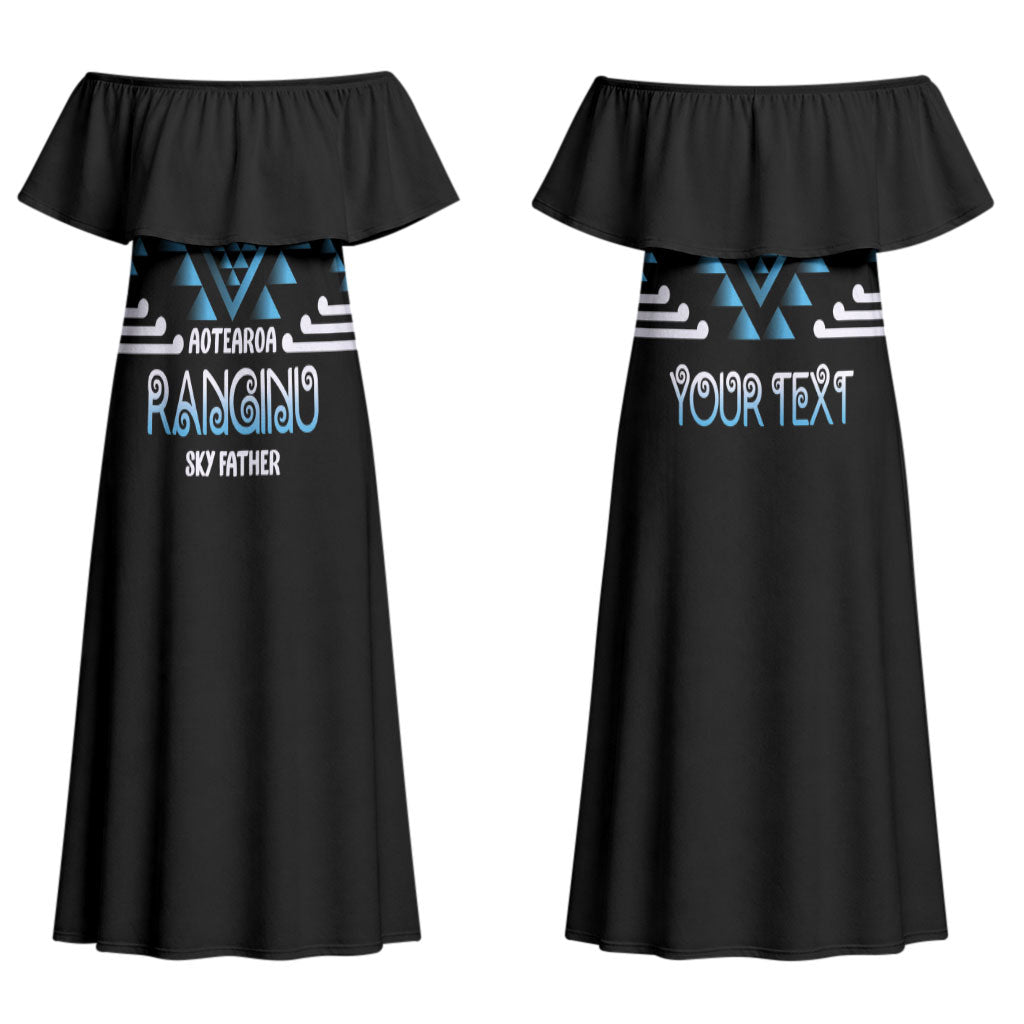 Aotearoa Atua Ranginui Personalised Couples Matching Off Shoulder Maxi Dress and Hawaiian Shirt Maori Sky Father Taniko Motifs LT14 - Polynesian Pride
