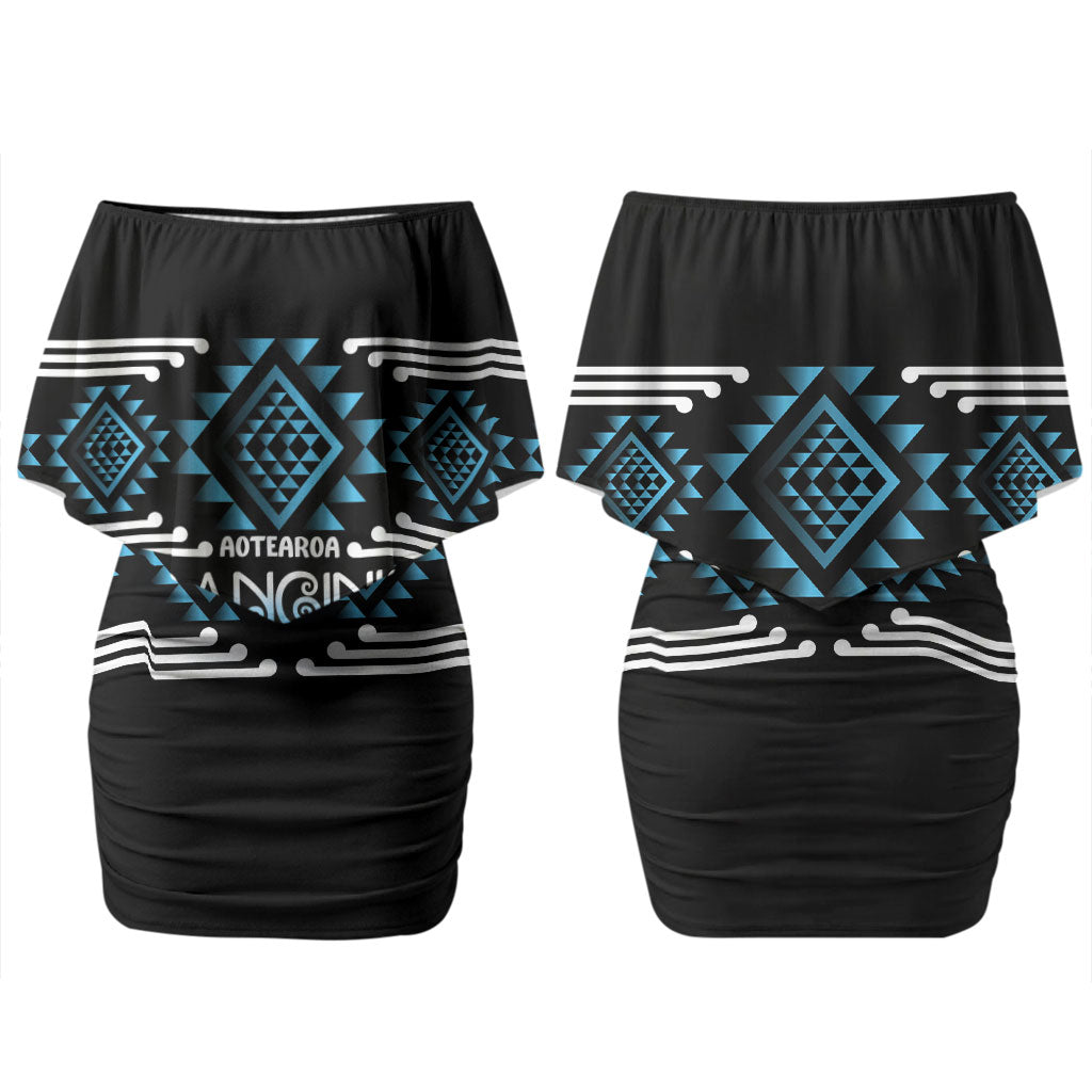Aotearoa Atua Ranginui Personalised Couples Matching Off Shoulder Short Dress and Hawaiian Shirt Maori Sky Father Taniko Motifs LT14 - Polynesian Pride