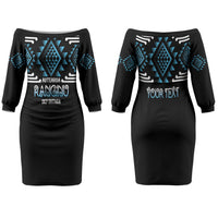 Aotearoa Atua Ranginui Personalised Couples Matching Off The Shoulder Long Sleeve Dress and Long Sleeve Button Shirt Maori Sky Father Taniko Motifs LT14 - Polynesian Pride
