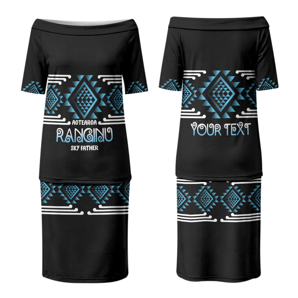 Aotearoa Atua Ranginui Personalised Couples Matching Puletasi and Long Sleeve Button Shirt Maori Sky Father Taniko Motifs LT14 - Polynesian Pride
