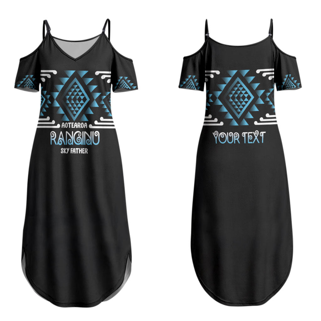 Aotearoa Atua Ranginui Personalised Couples Matching Summer Maxi Dress and Long Sleeve Button Shirt Maori Sky Father Taniko Motifs LT14 - Polynesian Pride