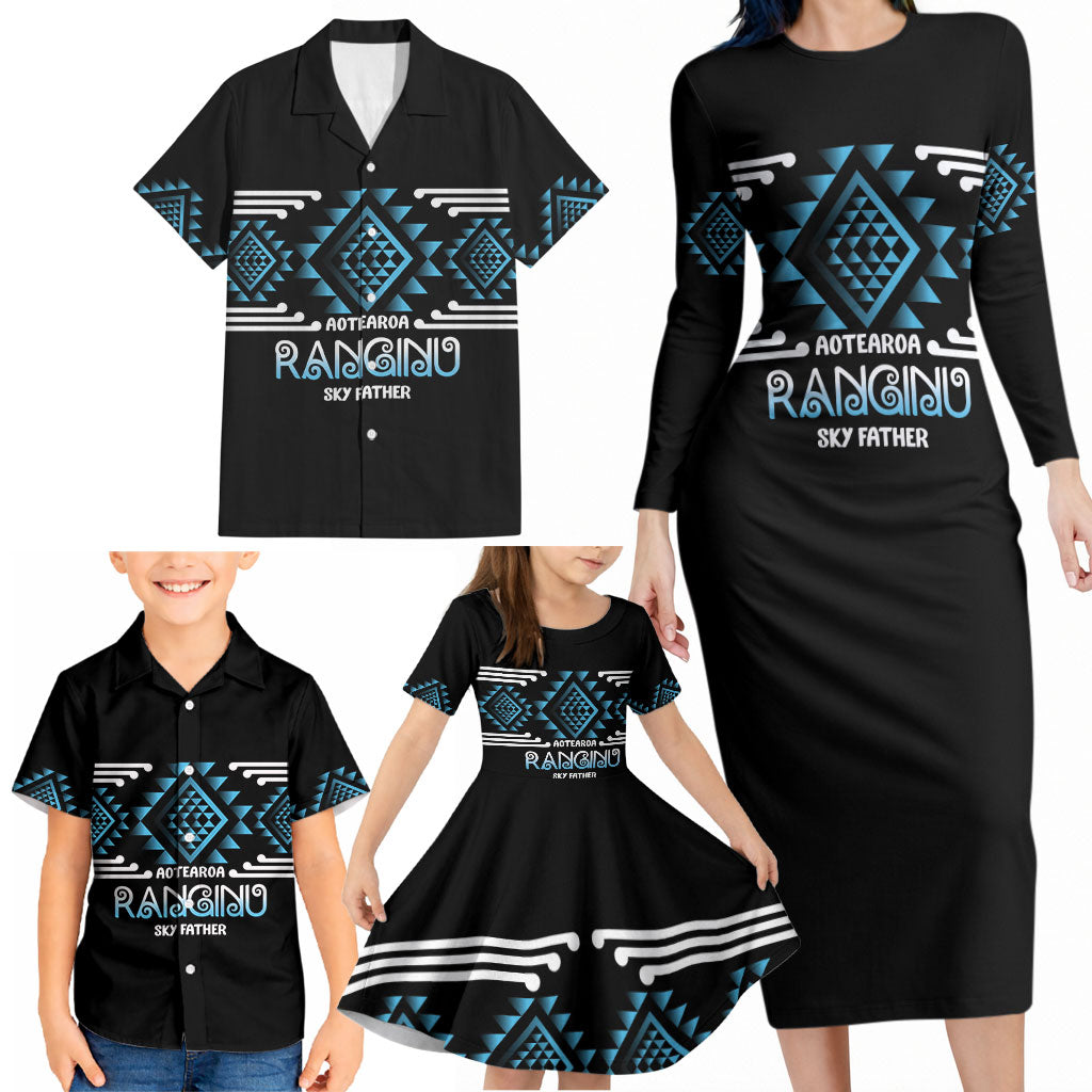 Aotearoa Atua Ranginui Personalised Family Matching Long Sleeve Bodycon Dress and Hawaiian Shirt Maori Sky Father Taniko Motifs LT14 - Polynesian Pride