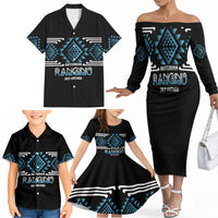 Aotearoa Atua Ranginui Personalised Family Matching Off The Shoulder Long Sleeve Dress and Hawaiian Shirt Maori Sky Father Taniko Motifs LT14 - Polynesian Pride