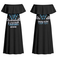 Aotearoa Atua Ranginui Personalised Family Matching Off Shoulder Maxi Dress and Hawaiian Shirt Maori Sky Father Taniko Motifs LT14 Mom's Dress Blue - Polynesian Pride