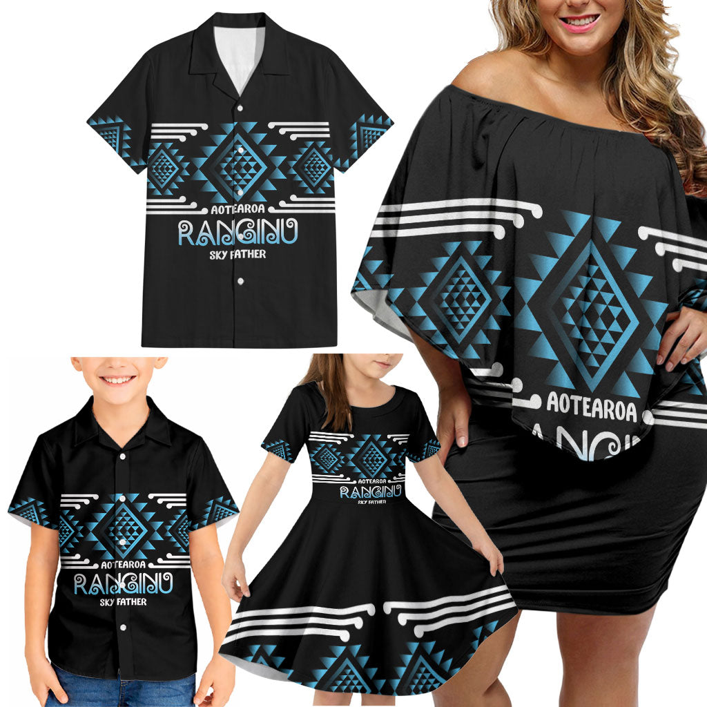 Aotearoa Atua Ranginui Personalised Family Matching Off Shoulder Short Dress and Hawaiian Shirt Maori Sky Father Taniko Motifs LT14 - Polynesian Pride