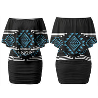 Aotearoa Atua Ranginui Personalised Family Matching Off Shoulder Short Dress and Hawaiian Shirt Maori Sky Father Taniko Motifs LT14 Mom's Dress Blue - Polynesian Pride