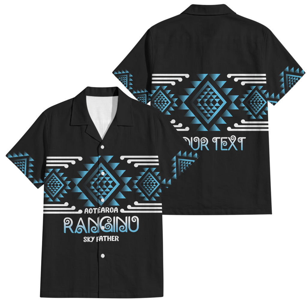 Aotearoa Atua Ranginui Personalised Family Matching Off Shoulder Short Dress and Hawaiian Shirt Maori Sky Father Taniko Motifs LT14 Dad's Shirt - Short Sleeve Blue - Polynesian Pride