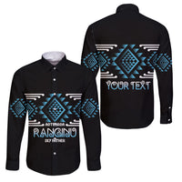 Aotearoa Atua Ranginui Personalised Family Matching Off Shoulder Short Dress and Hawaiian Shirt Maori Sky Father Taniko Motifs LT14 Dad's Shirt - Long Sleeve Blue - Polynesian Pride