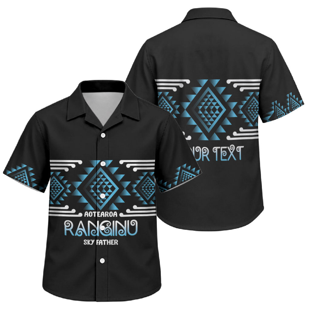 Aotearoa Atua Ranginui Personalised Family Matching Off Shoulder Short Dress and Hawaiian Shirt Maori Sky Father Taniko Motifs LT14 Son's Shirt Blue - Polynesian Pride