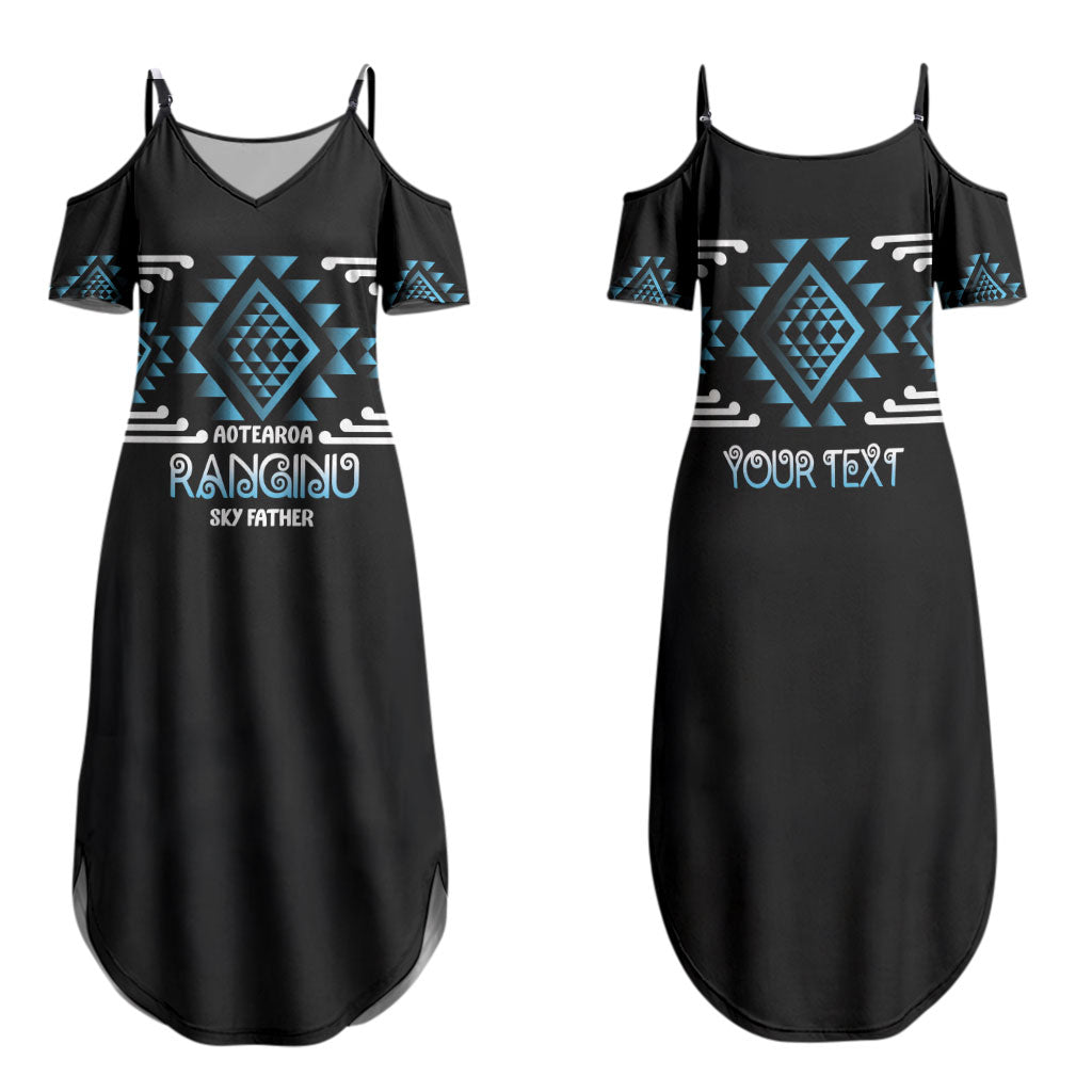 Aotearoa Atua Ranginui Personalised Family Matching Summer Maxi Dress and Hawaiian Shirt Maori Sky Father Taniko Motifs LT14 Mom's Dress Blue - Polynesian Pride