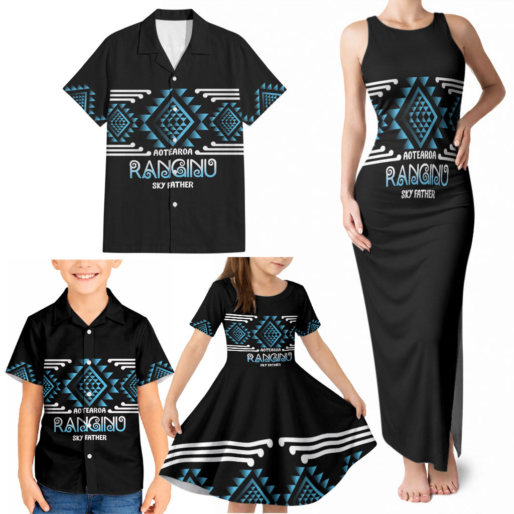 Aotearoa Atua Ranginui Personalised Family Matching Tank Maxi Dress and Hawaiian Shirt Maori Sky Father Taniko Motifs LT14 - Polynesian Pride