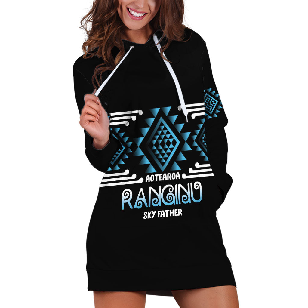 Aotearoa Atua Ranginui Personalised Hoodie Dress Maori Sky Father Taniko Motifs LT14 Blue - Polynesian Pride