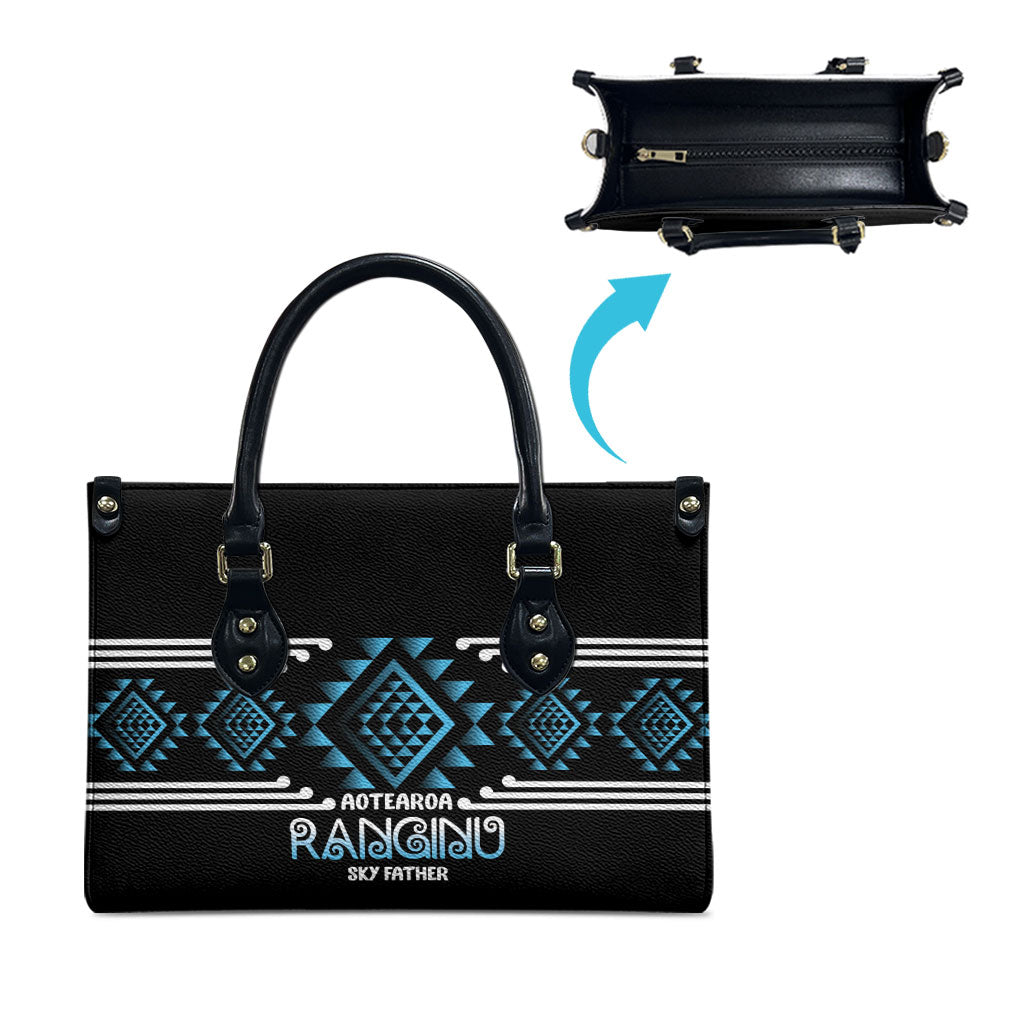 Aotearoa Atua Ranginui Leather Bag Maori Sky Father Taniko Motifs LT14 - Polynesian Pride