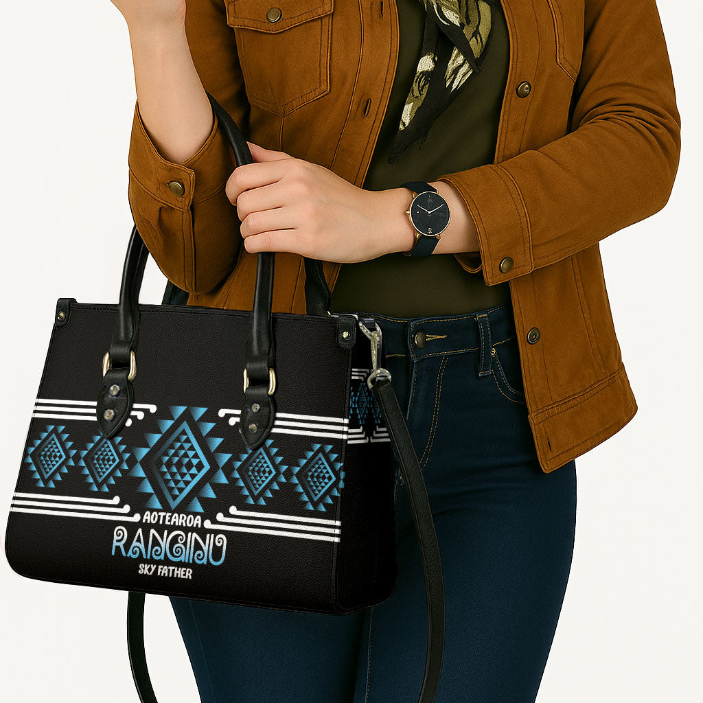 Aotearoa Atua Ranginui Leather Bag Maori Sky Father Taniko Motifs LT14 - Polynesian Pride