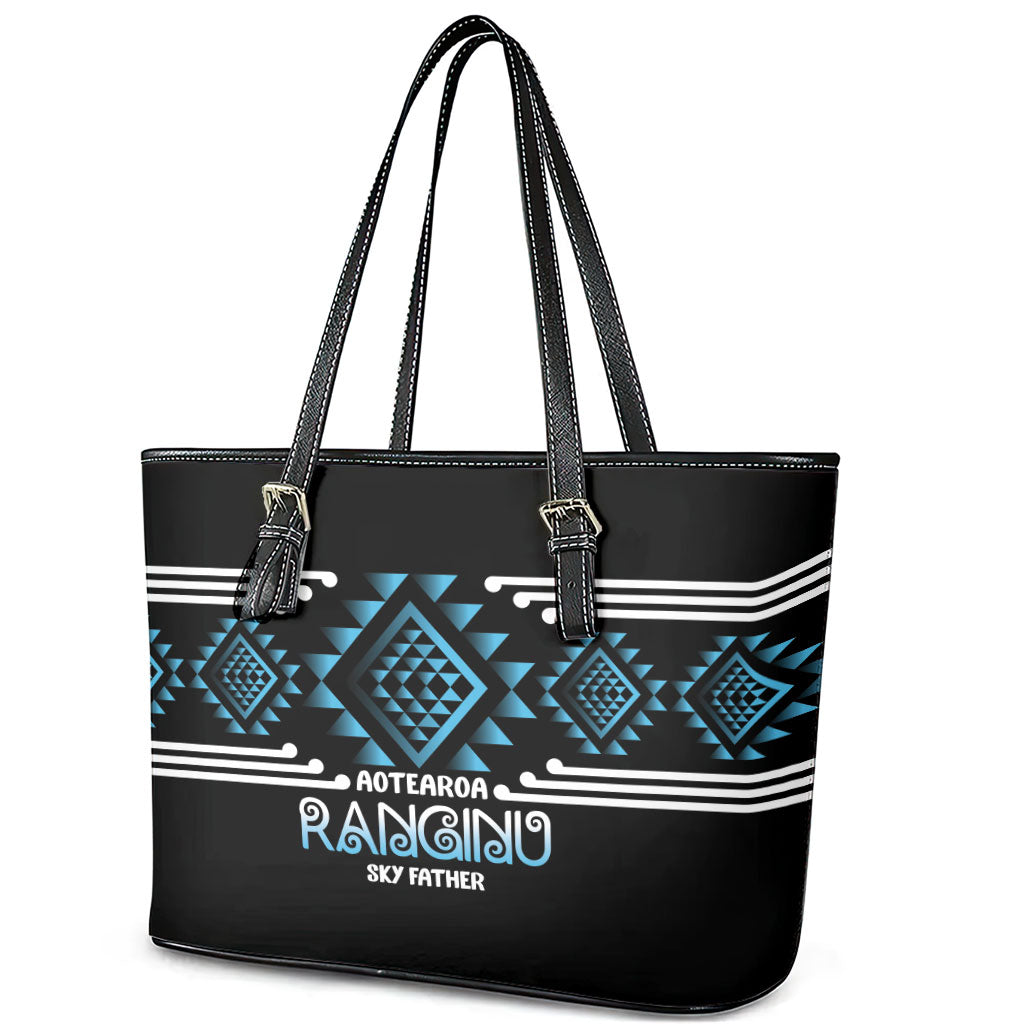 Aotearoa Atua Ranginui Leather Tote Bag Maori Sky Father Taniko Motifs LT14 - Polynesian Pride