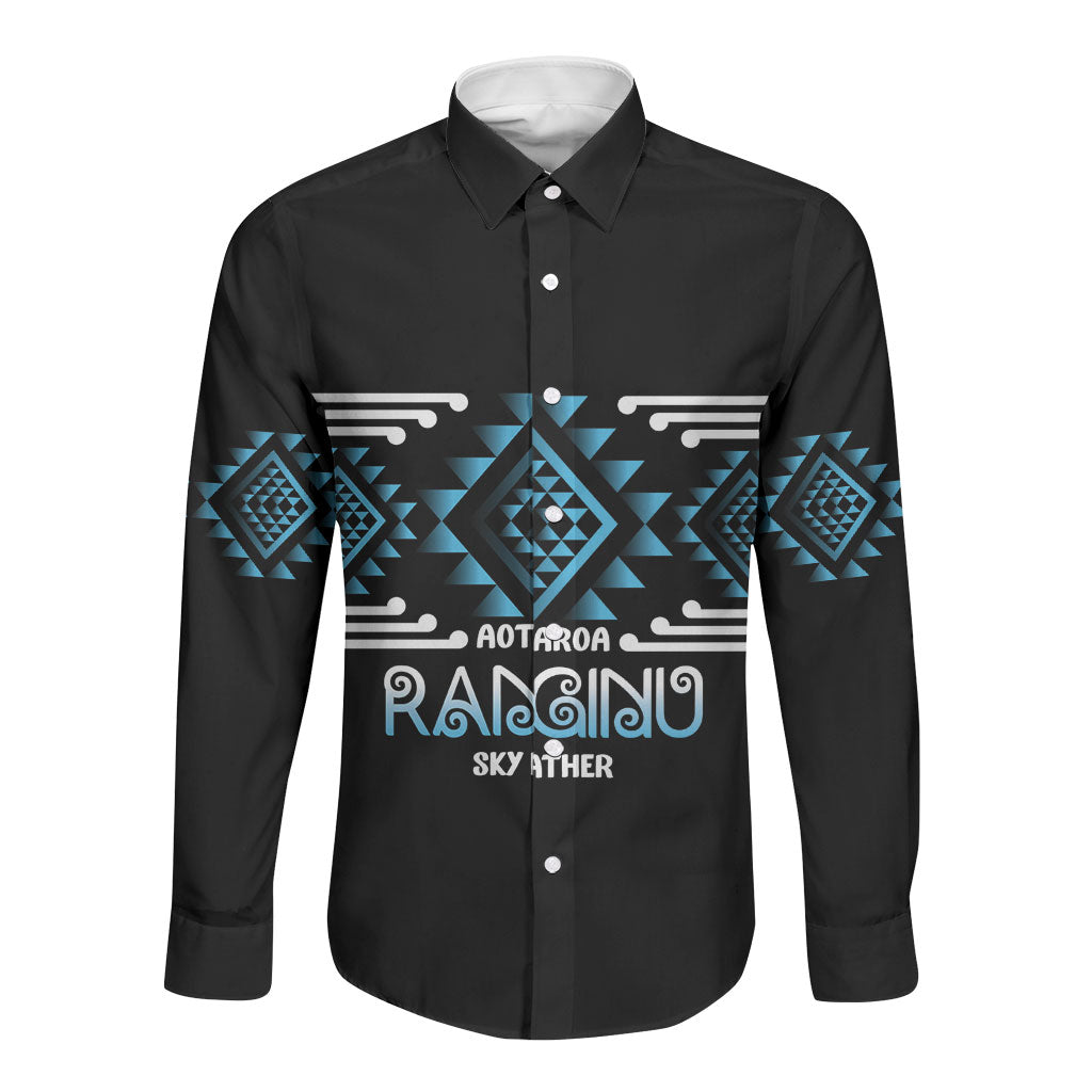 Aotearoa Atua Ranginui Personalised Long Sleeve Button Shirt Maori Sky Father Taniko Motifs LT14 Unisex Blue - Polynesian Pride