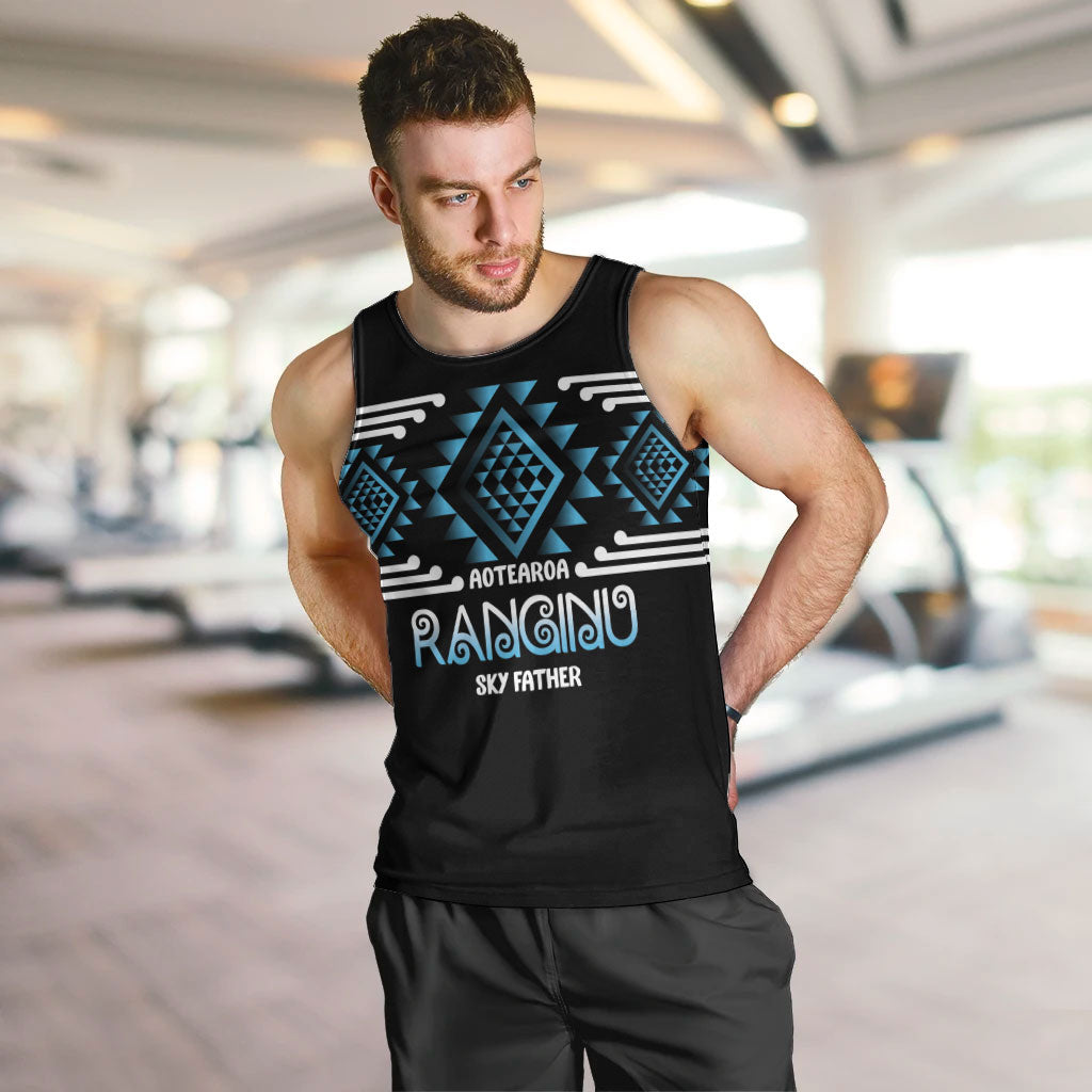 Aotearoa Atua Ranginui Personalised Men Tank Top Maori Sky Father Taniko Motifs LT14 Blue - Polynesian Pride