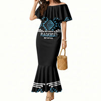 Aotearoa Atua Ranginui Personalised Mermaid Dress Maori Sky Father Taniko Motifs LT14 Women Blue - Polynesian Pride