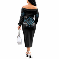 Aotearoa Atua Ranginui Personalised Off The Shoulder Long Sleeve Dress Maori Sky Father Taniko Motifs LT14 - Polynesian Pride