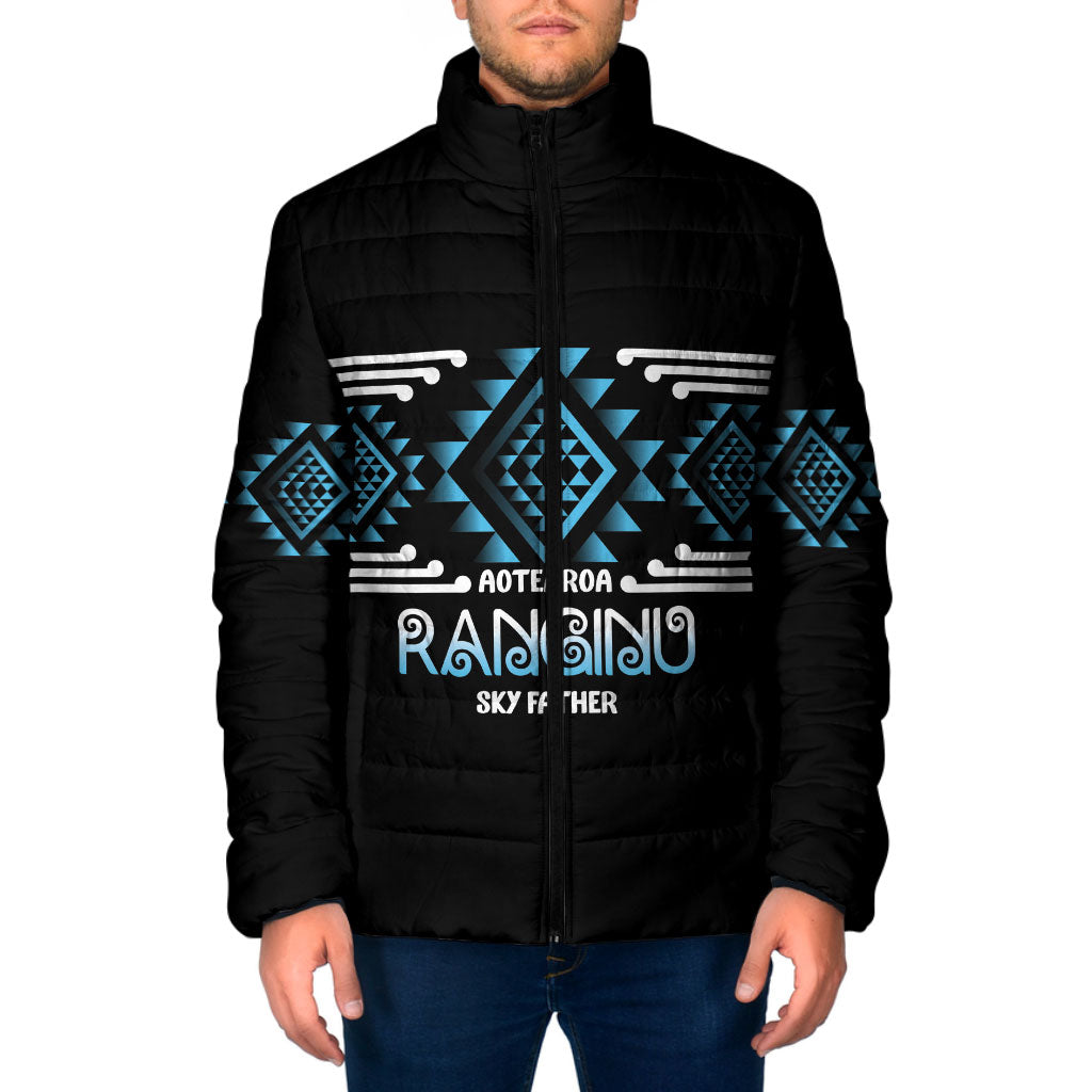 Aotearoa Atua Ranginui Personalised Padded Jacket Maori Sky Father Taniko Motifs LT14 Men Blue - Polynesian Pride