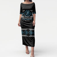 Aotearoa Atua Ranginui Personalised Puletasi Maori Sky Father Taniko Motifs LT14 Long Dress Blue - Polynesian Pride