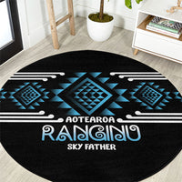 Aotearoa Atua Ranginui Round Carpet Maori Sky Father Taniko Motifs LT14 Blue - Polynesian Pride