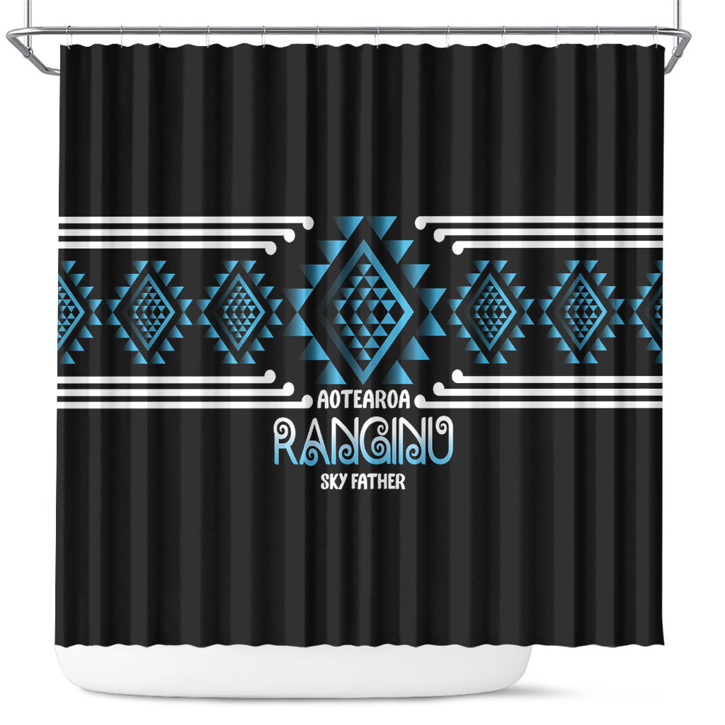 Aotearoa Atua Ranginui Shower Curtain Maori Sky Father Taniko Motifs LT14 Blue - Polynesian Pride