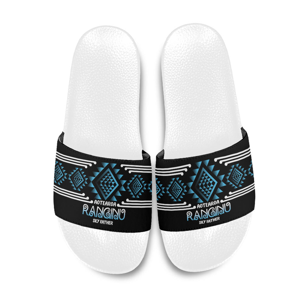 Aotearoa Atua Ranginui Slide Sandals Maori Sky Father Taniko Motifs LT14 Blue - Polynesian Pride